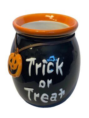 FTD Halloween Ceramic Cauldron Trick of Treat Pumpkin Flower Pot Candy Dish Bowl